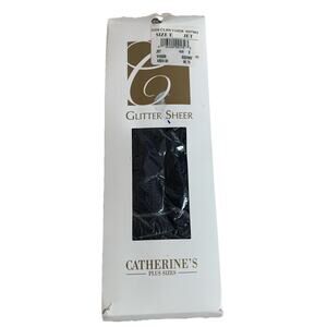 Catherines Pantyhose Glitter Sheer Hosiery JET Black Plus Size E (335-400)